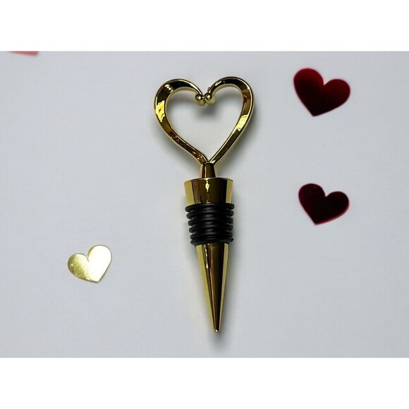 Deluxe Gold Heart Shaped Wine Bottle Stopper with Organza Bag - Must-have for Sp - Picture 6 of 8